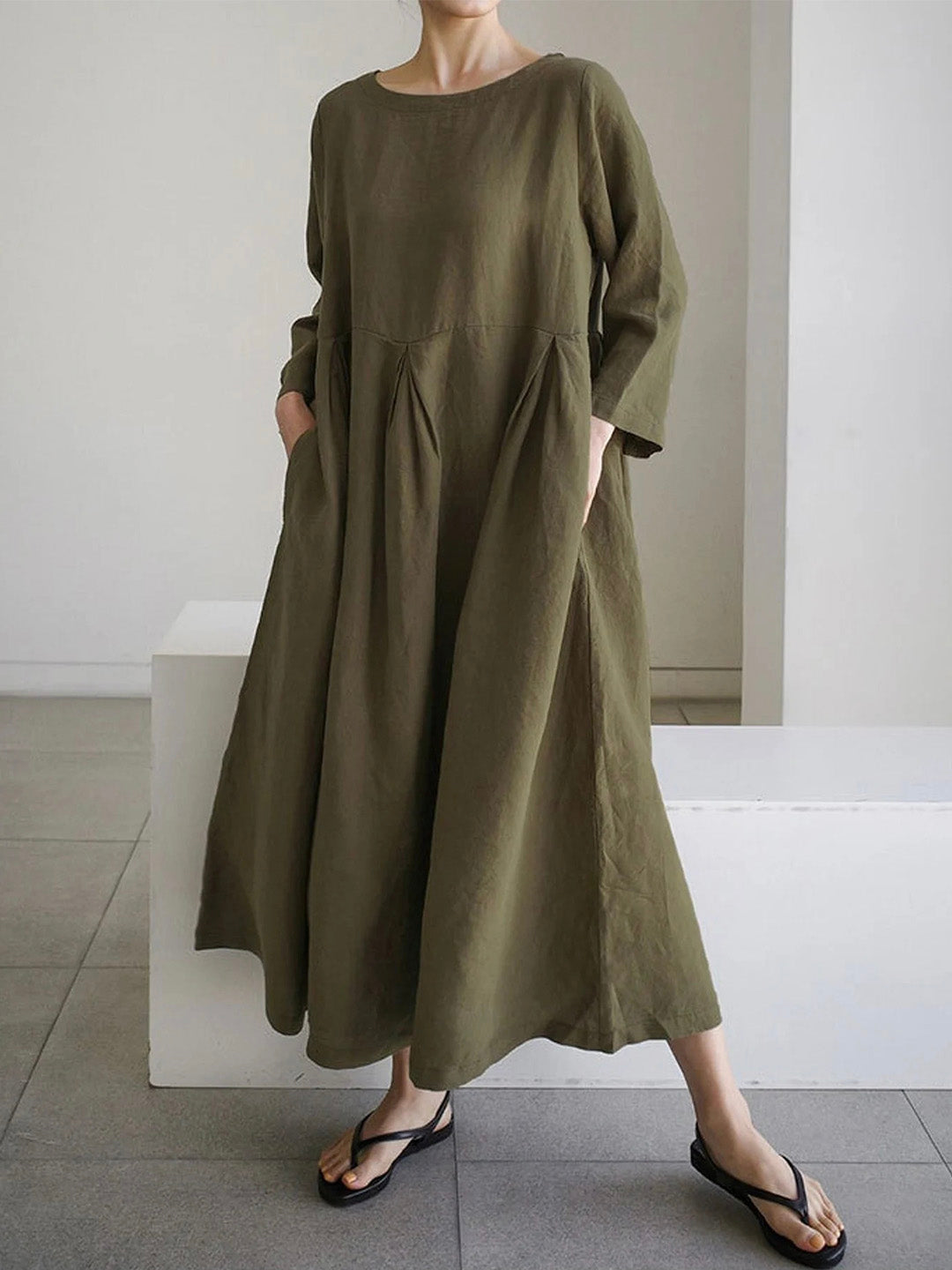 LELI Damen Sommerkleid – 100% Leinen, Elegante Maxi-Form mit Seitentaschen 6