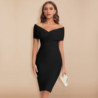 LYKKE Damen Kleid - Off-Shoulder Midi Abendkleid aus Atmungsaktivem Polyester, Elegant 0