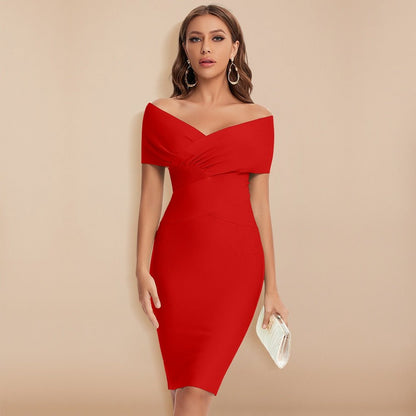 LYKKE Damen Kleid - Off-Shoulder Midi Abendkleid aus Atmungsaktivem Polyester, Elegant 4