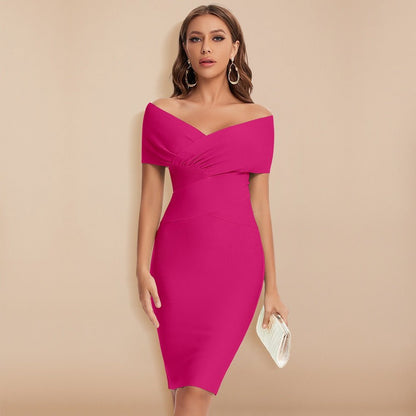 LYKKE Damen Kleid - Off-Shoulder Midi Abendkleid aus Atmungsaktivem Polyester, Elegant 5