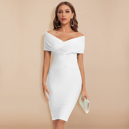 LYKKE Damen Kleid - Off-Shoulder Midi Abendkleid aus Atmungsaktivem Polyester, Elegant 6