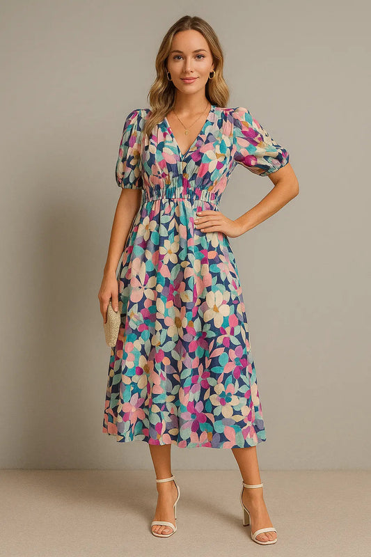 Lina | Damen Maxikleid Sommer Mit V-Ausschnitt Und Fließendem Design 0