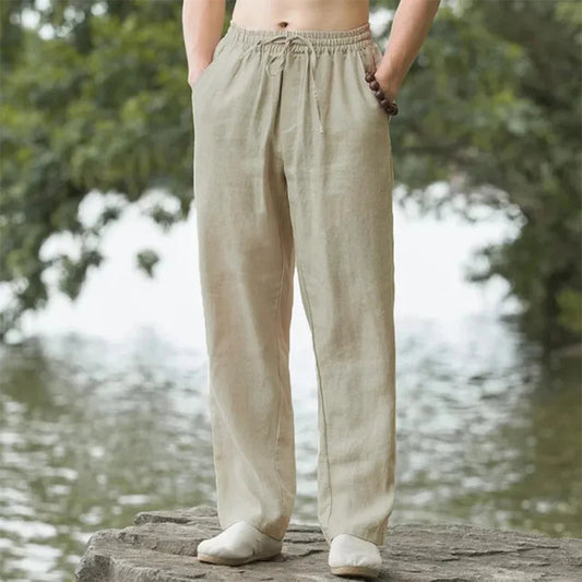 Linus | Leichte Strandhose Für Herren – Atmungsaktive Baumwoll-Leinen-Mischung, Elastische Taille, Gerade Passform 0