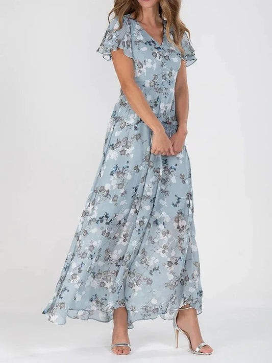 Loraina | Elegante Blümchen Chiffonkleid 0