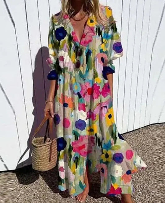 Lorna | Boho Maxi Kleid Damen mit Knopfverschluss für Sommerliche Anlässe 0