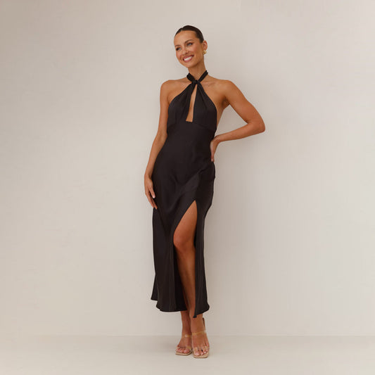 Lotte | Elegantes Maxikleid Sommer mit Halterdesign und Hohem Split für Hochzeitsgast und Festliche Anlässe 1