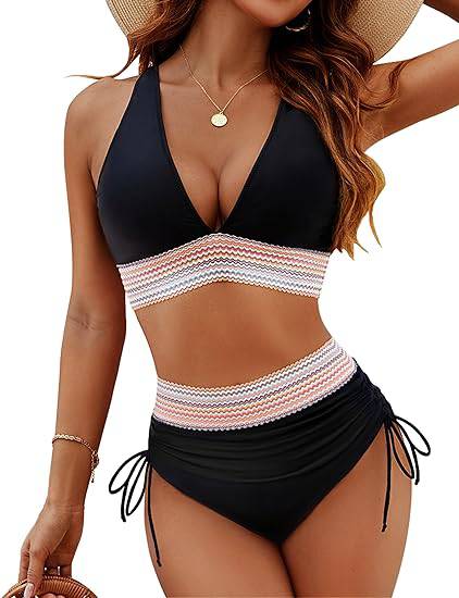 Lovée | Korrigierender Bikini Damen in Große Größen mit Hochgeschnittenem Design und Farbblockmuster 0