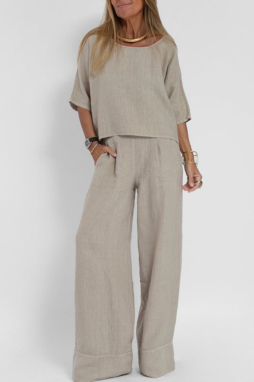 Lola | Baumwollwäscheanzug Für Damen – Stilvoll Und Bequem Mit Cropped Hemd Und Weiten Hosen-2