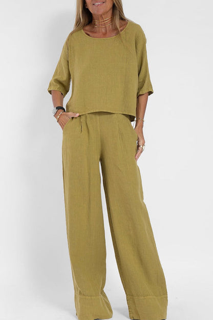 Lola | Baumwollwäscheanzug Für Damen – Stilvoll Und Bequem Mit Cropped Hemd Und Weiten Hosen-3