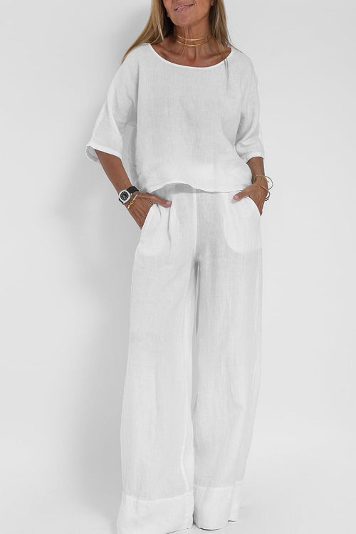 Lola | Baumwollwäscheanzug Für Damen – Stilvoll Und Bequem Mit Cropped Hemd Und Weiten Hosen-1