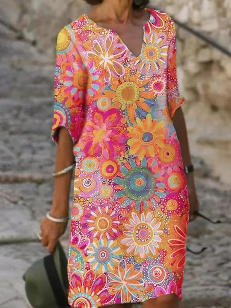 Hannah | Festliches Damenkleid Mit V-Ausschnitt Und Blumendruck 3