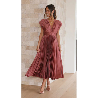 MICHELA Midi-Kleid für Damen – Elegantes Plissé mit V-Hals, Festlich 4