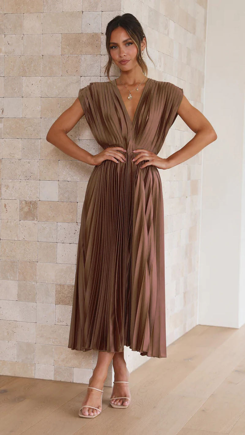 MICHELA Midi-Kleid für Damen – Elegantes Plissé mit V-Hals, Festlich 5