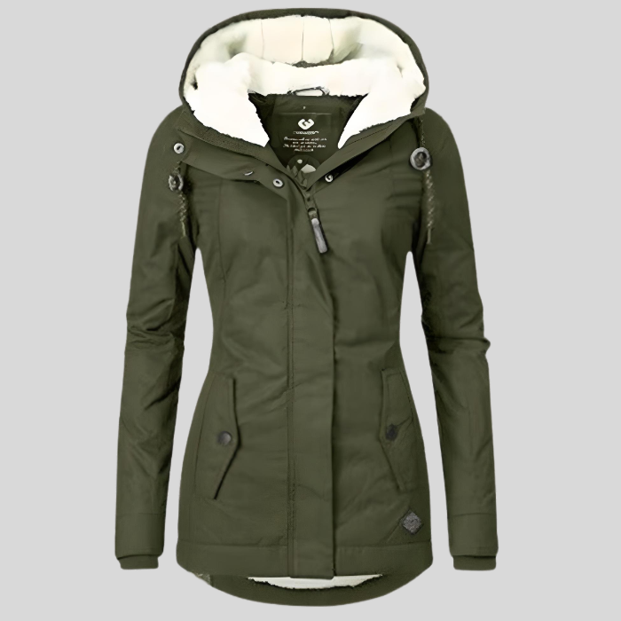 Damen lange Jacke mit Kapuze Hause Lune
