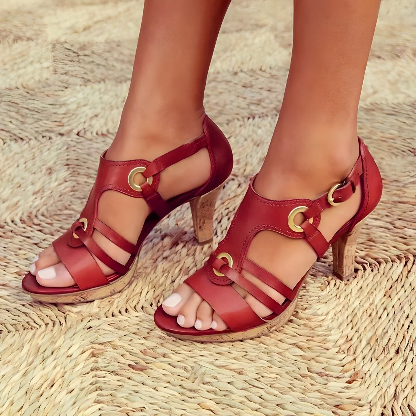 Mari | Elegante Hohe Hack Sandalen Aus Echtleder Mit Verstellbaren Riemen In Grün 3