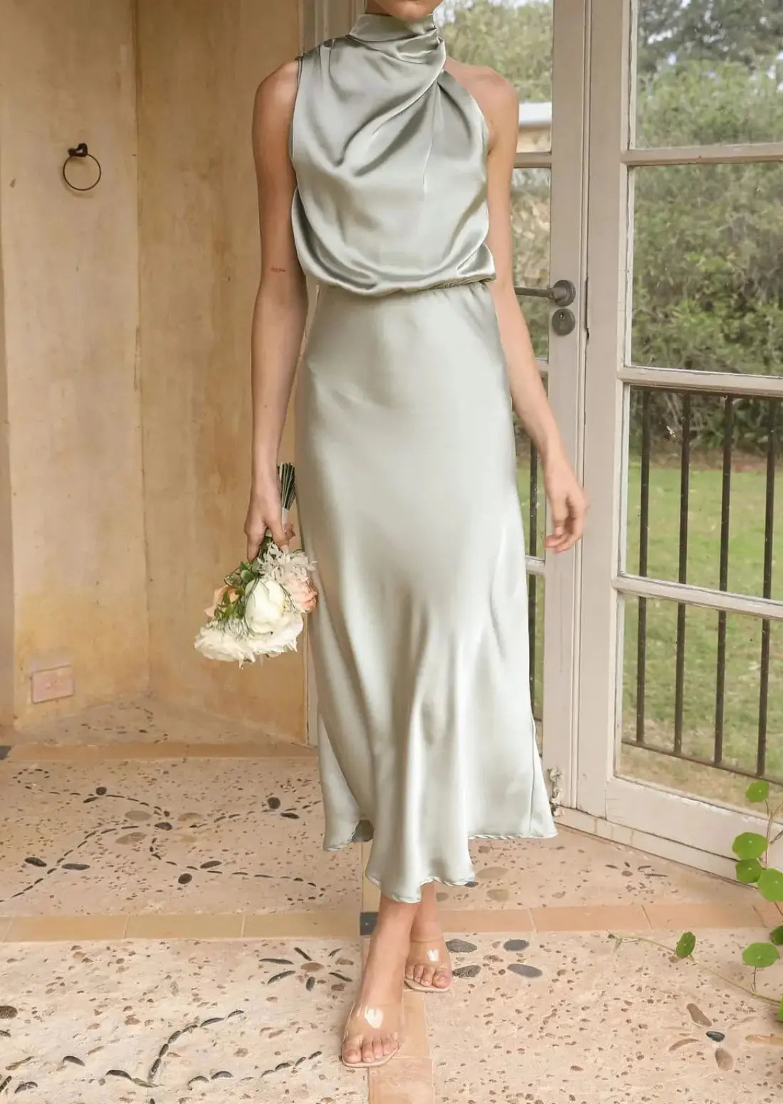 Maxi Kleid Sommer | Satin Maxikleid Festlich für Damen, Ideal als Hochzeitsgast 1