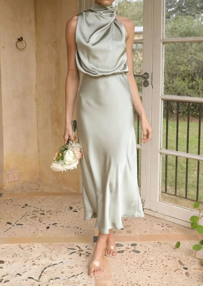 Maxi Kleid Sommer | Satin Maxikleid Festlich für Damen, Ideal als Hochzeitsgast 1