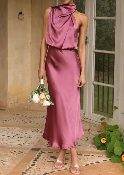Maxi Kleid Sommer | Satin Maxikleid Festlich für Damen, Ideal als Hochzeitsgast 2
