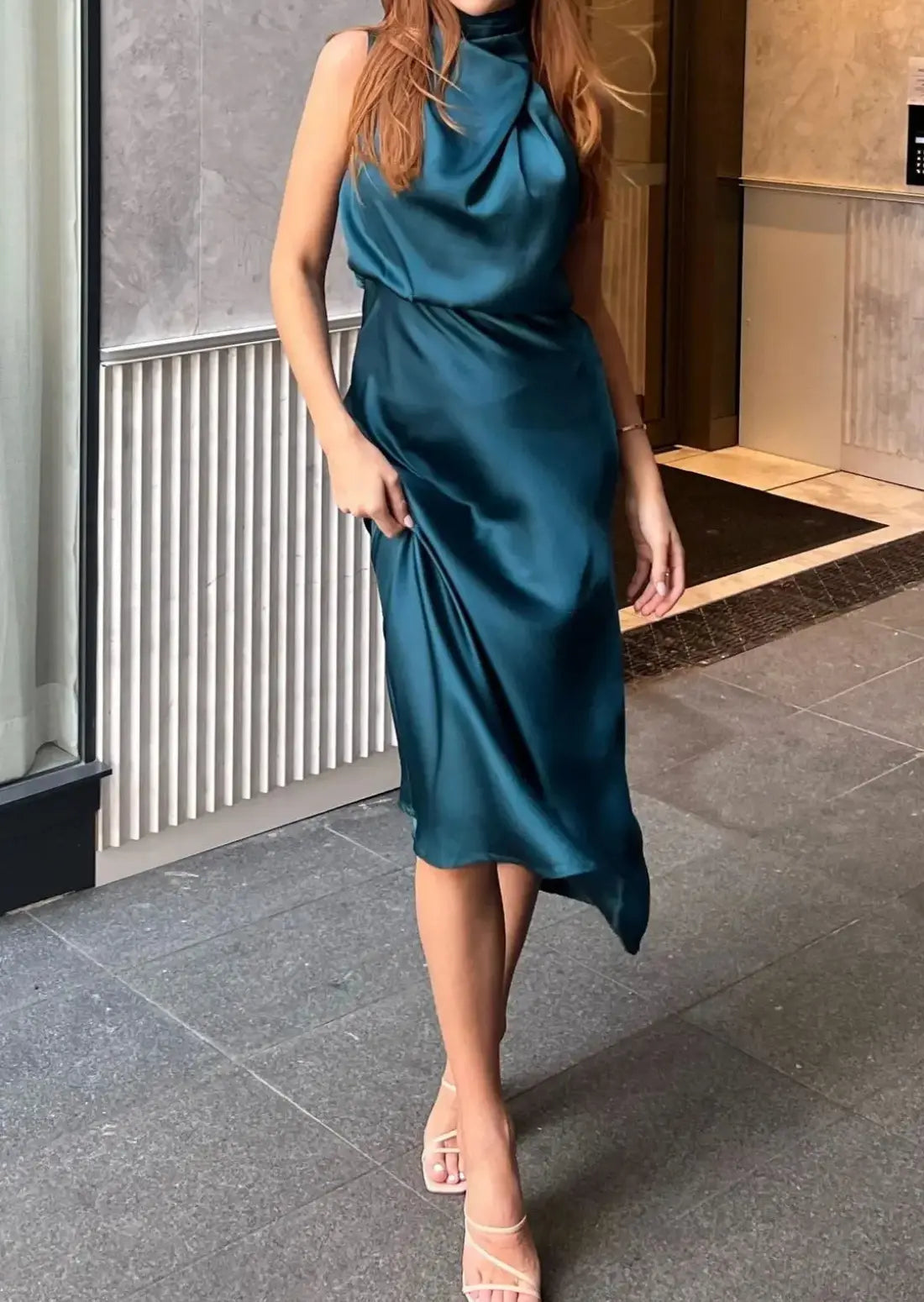 Maxi Kleid Sommer | Satin Maxikleid Festlich für Damen, Ideal als Hochzeitsgast 4