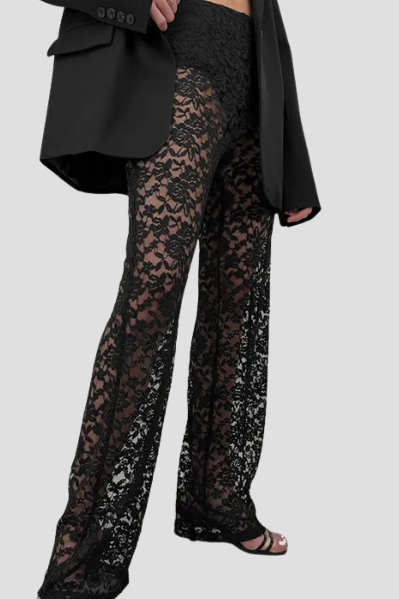 Mila | Schwarze Spitzenhose Mit Transparente Blumenelementen Für Stilvolle Anlässe 6