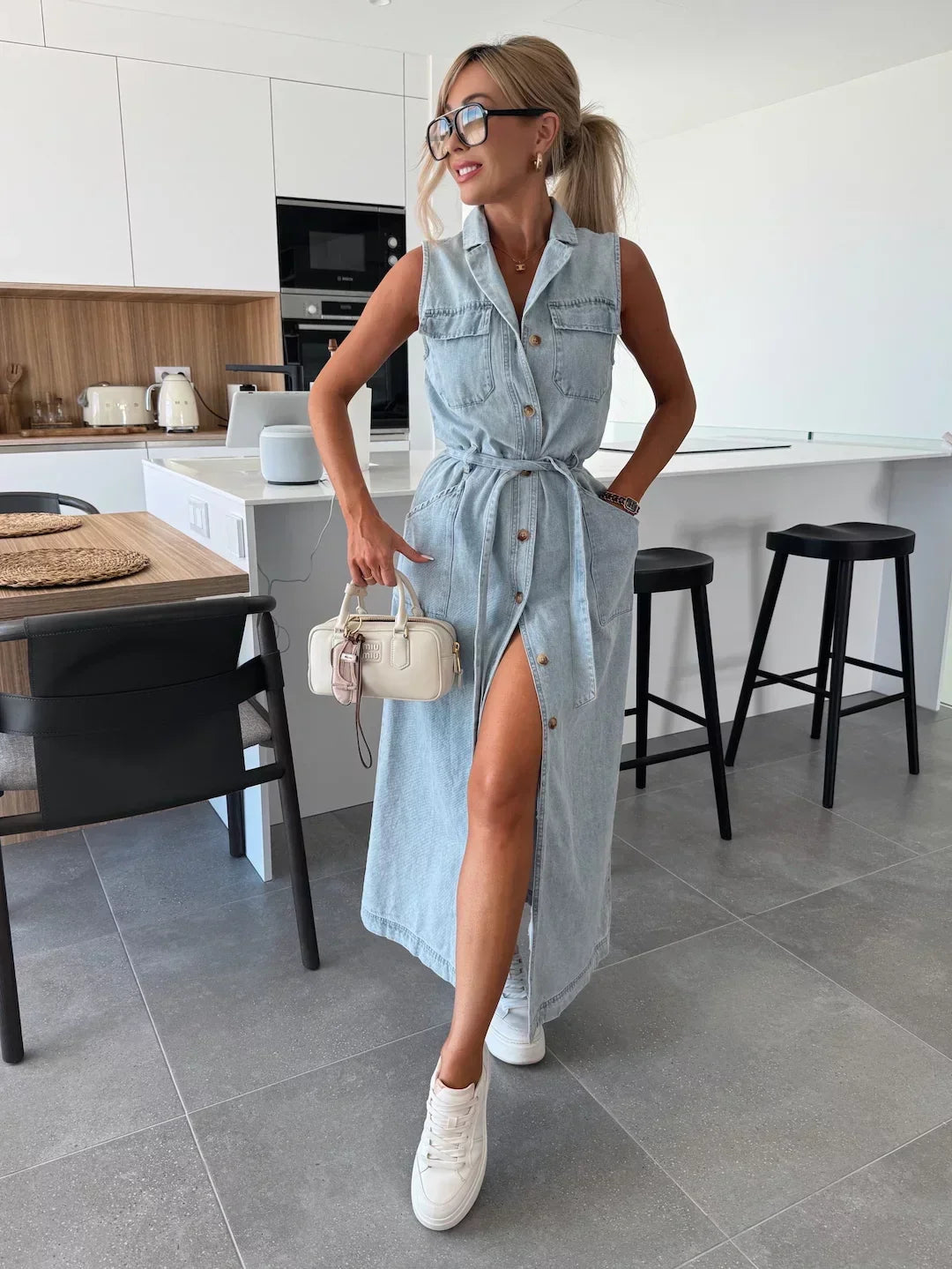 Mirella | Maxi Kleid Denim für Damen im Sommer mit A-Linie und verstellbaren Trägern 0