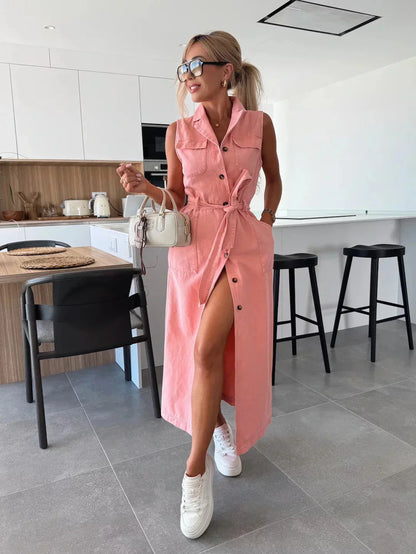 Mirella | Maxi Kleid Denim für Damen im Sommer mit A-Linie und verstellbaren Trägern 7