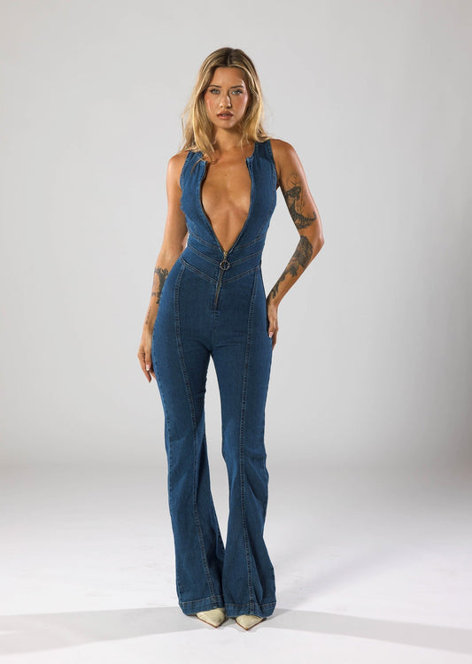 Miu | Eleganter Denim Jumpsuit Damen Mit Herzform-Ausschnitt Für Sommer 1