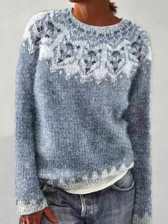 Damen Vintage Winterpullover mit Rundhalsausschnitt Hause Lune