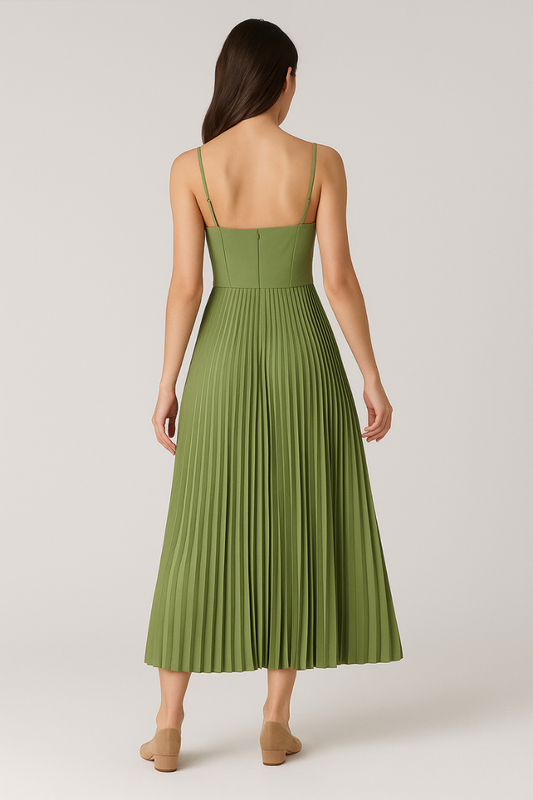 Olivia | Festliches Midi Kleid mit Plissiertem Tüll-Bustier in Grün 2
