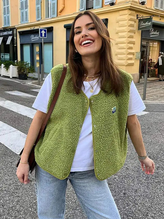 Ovelia | Trendiger Woll-Bodywarmer für Damen mit Knöpfen 0