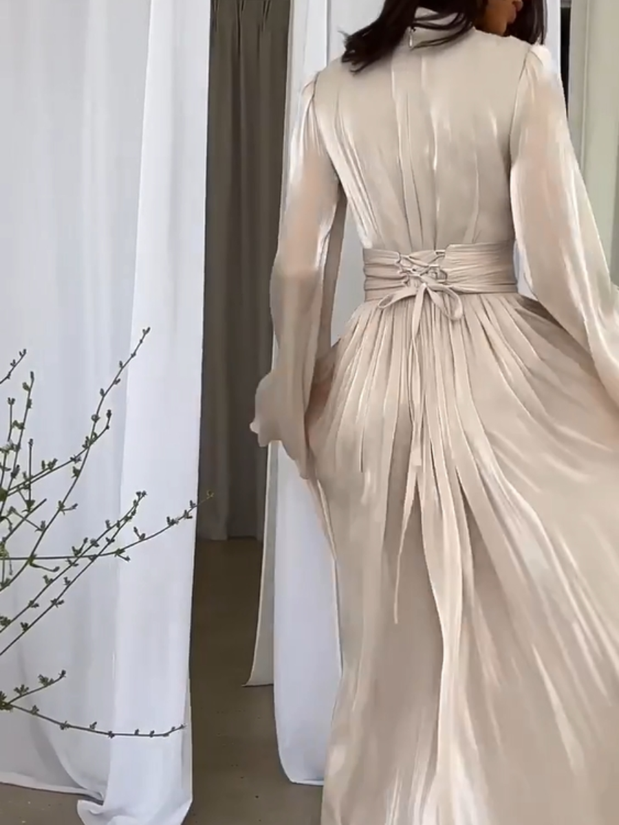 PERNILLE Elegante Maxi Abaya Kleid – Fließender Stoff mit Taillengürtel 4