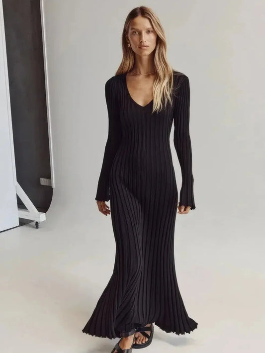 Priscilla | Elegante Maxi-Jurk Mit V-Ausschnitt Für Damen, Lange Ärmel, Vielseitig Einsetzbar 1