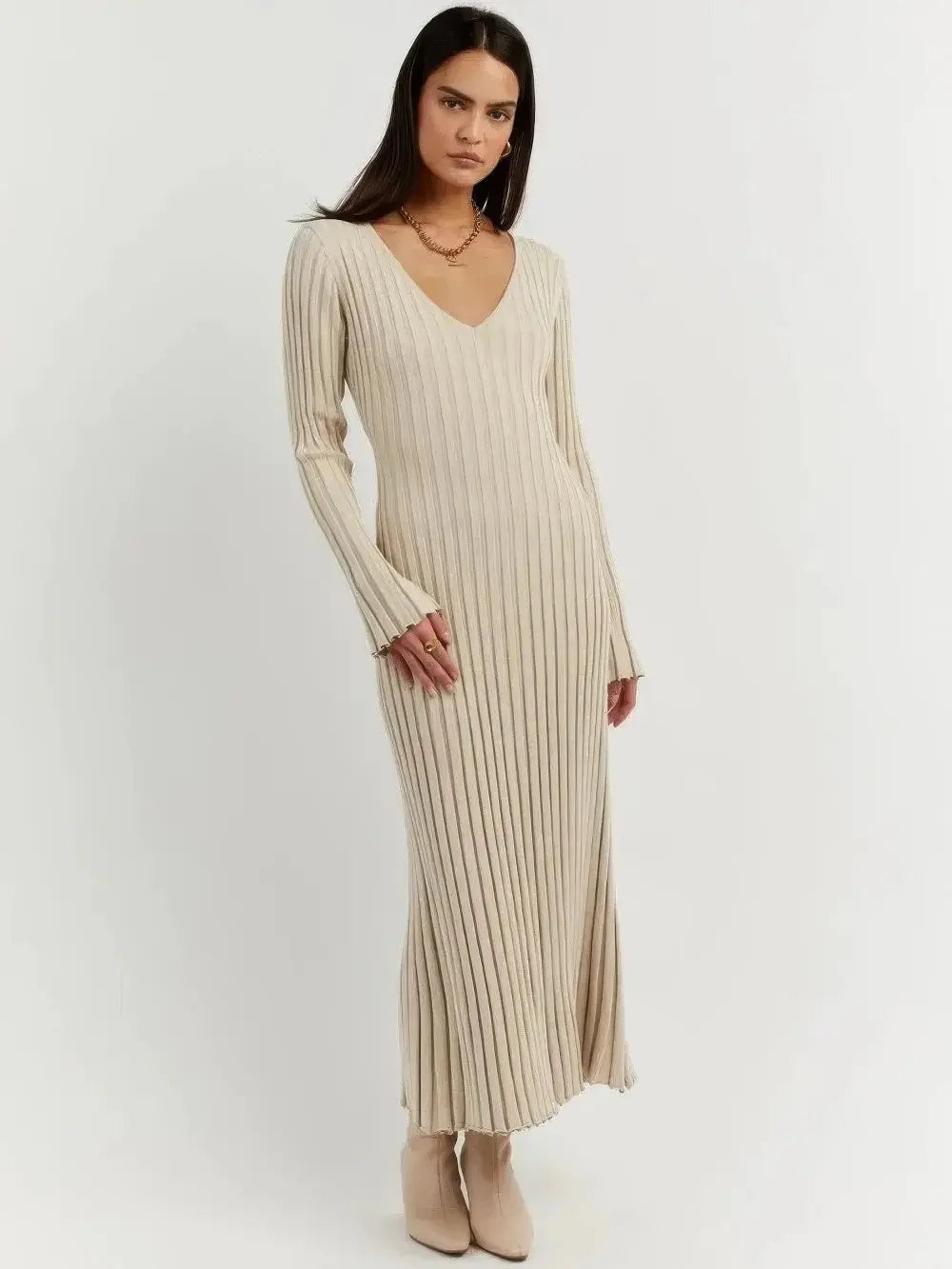 Priscilla | Elegante Maxi-Jurk Mit V-Ausschnitt Für Damen, Lange Ärmel, Vielseitig Einsetzbar 2