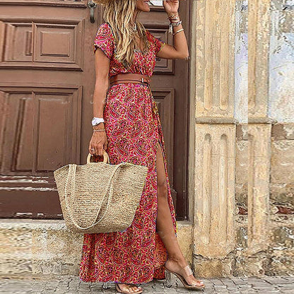 Amelia | Bohemian Vintage Damenkleid Mit Gürtel Und Fließender Silhouette-2