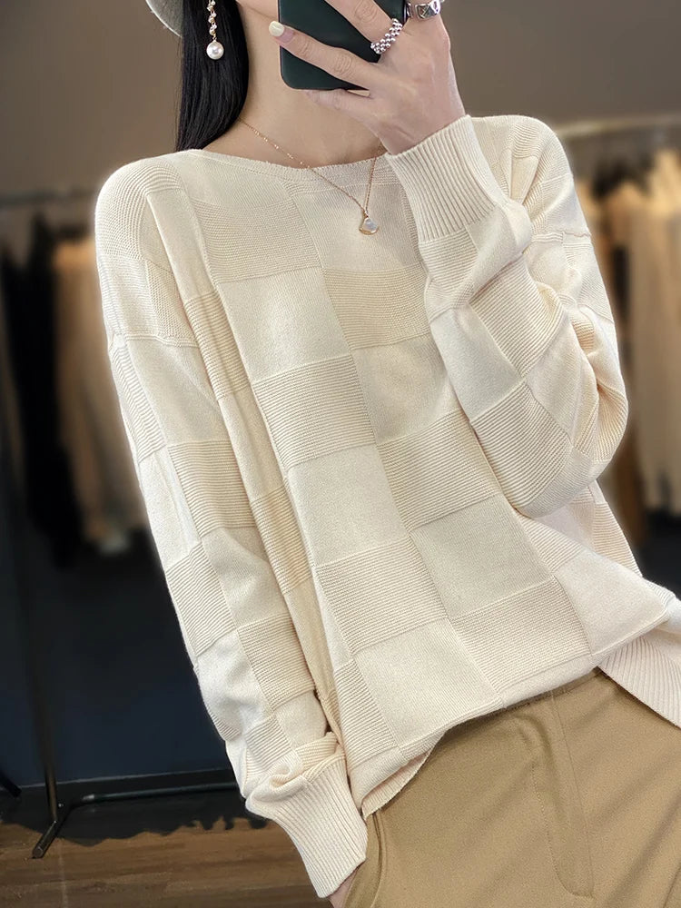 Damen Geometrischer Rundhals Pullover Hause Lune