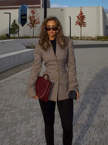 Schwarzer Karierter Damenblazer | Eleganter Blazer Für Damen Größe M 4