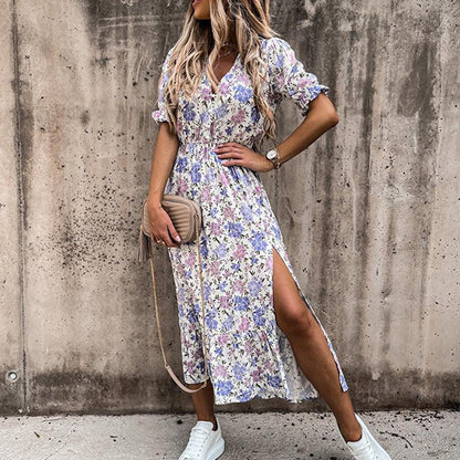 Zoey | Elegantes Sommerkleid Damen Mit Blumenmuster Und Schlitz Für Unvergessliche Sommermomente 2