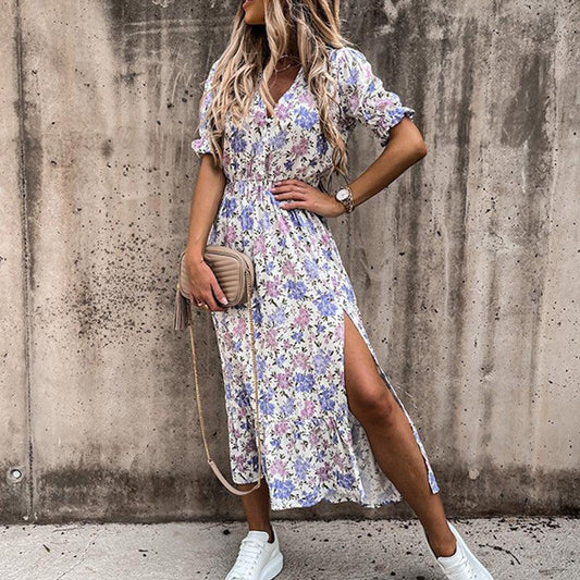 Zoey | Elegantes Sommerkleid Damen Mit Blumenmuster Und Schlitz Für Unvergessliche Sommermomente 2