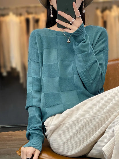 Damen Geometrischer Rundhals Pullover Hause Lune