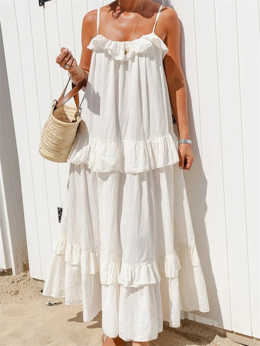 Lise Rose Copenhagen | Luftiges Sommerkleid Damen Mit Rüschen Und Spaghetti-Trägern-1