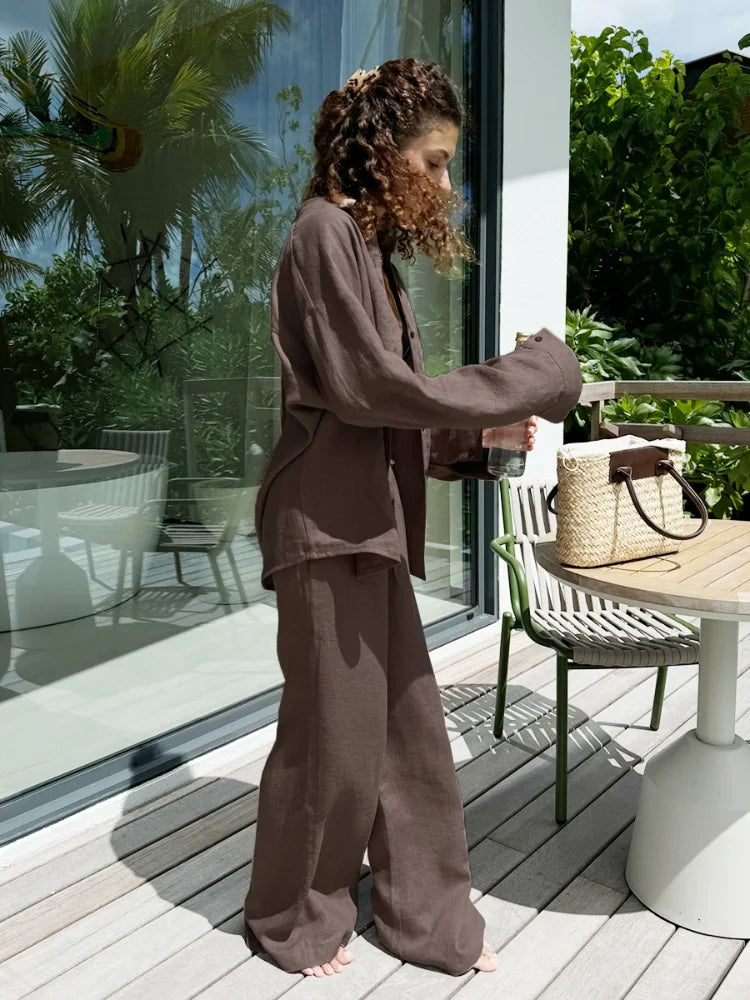 Anna | Lässige Braune Baumwoll-Hemdhose Mit Elastischer Taille 2