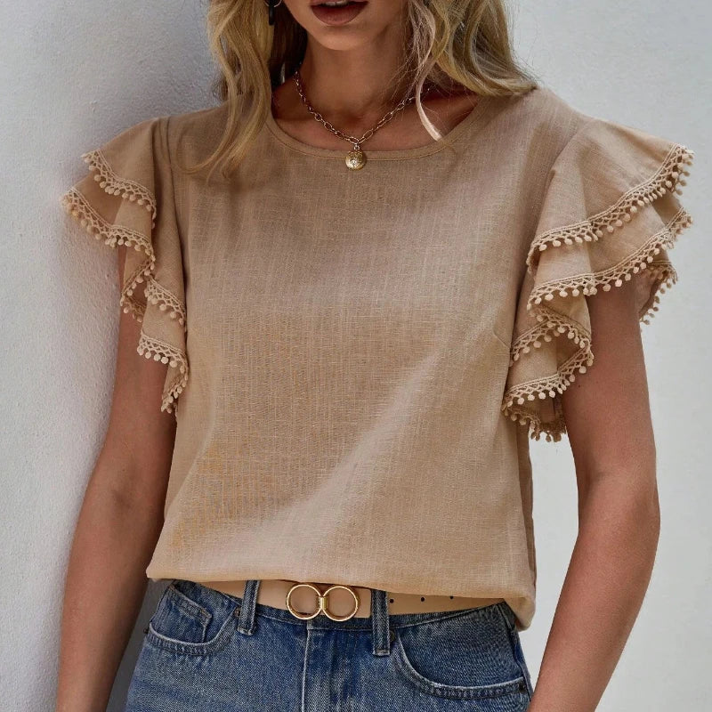 Camilia | Elegante Bluse mit Rüschenärmeln für Damen, Vielseitige Festliche Bluse-4