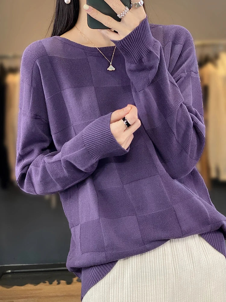 Damen Geometrischer Rundhals Pullover Hause Lune