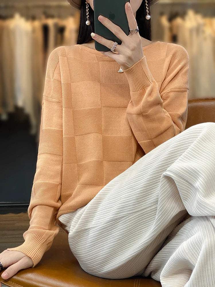 Damen Geometrischer Rundhals Pullover Hause Lune