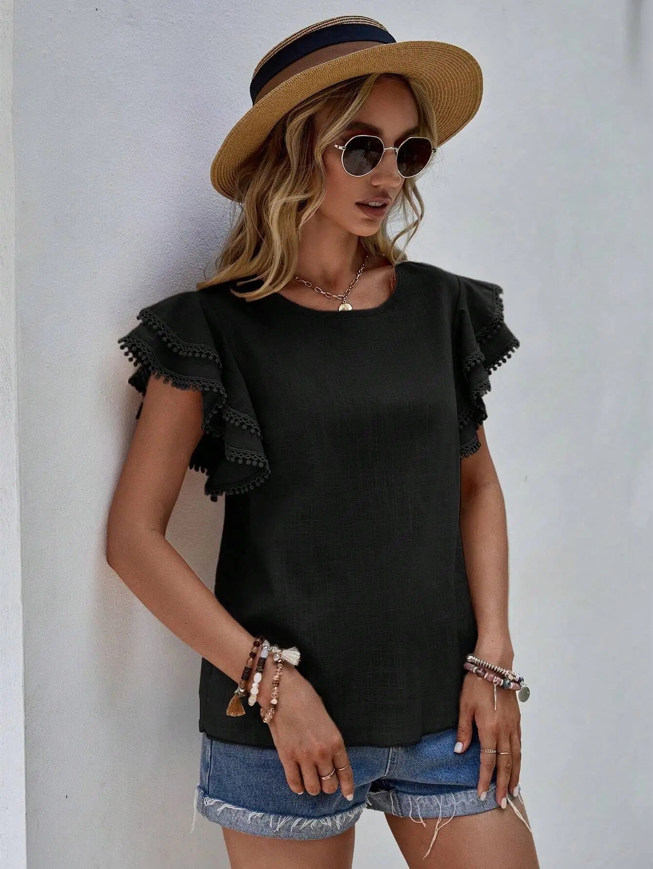 Camilia | Elegante Bluse mit Rüschenärmeln für Damen, Vielseitige Festliche Bluse-5