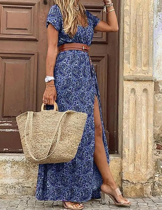 Sarah | Elegantes Maxikleid Sommer Für Damen Mit V-Ausschnitt Und Vintage-Muster 1