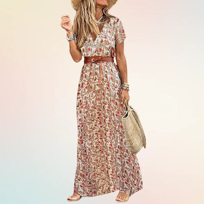 Sarah | Elegantes Maxikleid Sommer Für Damen Mit V-Ausschnitt Und Vintage-Muster 10