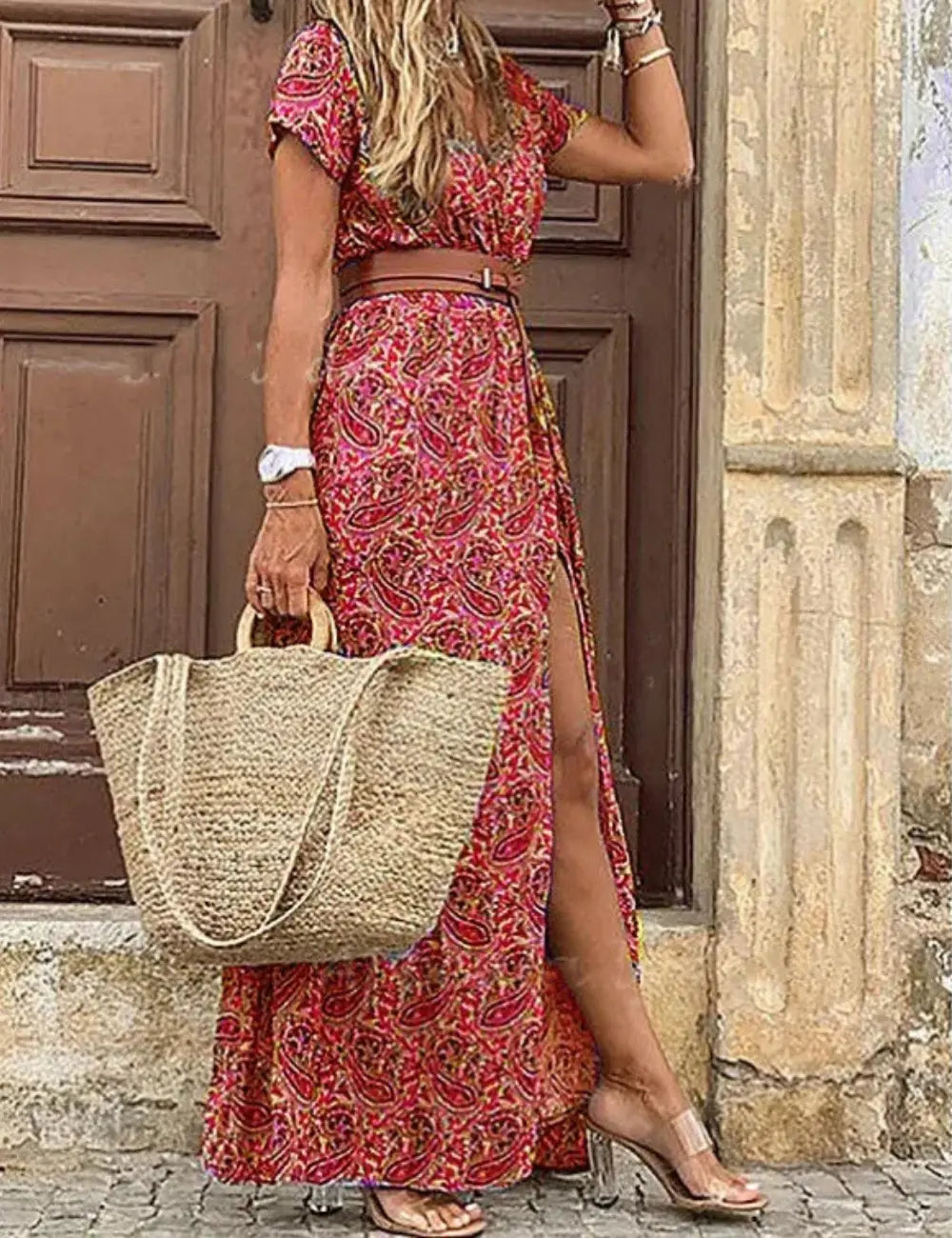 Sarah | Elegantes Maxikleid Sommer Für Damen Mit V-Ausschnitt Und Vintage-Muster 3