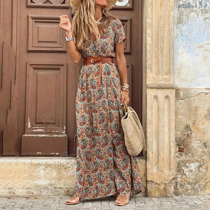 Sarah | Elegantes Maxikleid Sommer Für Damen Mit V-Ausschnitt Und Vintage-Muster 7