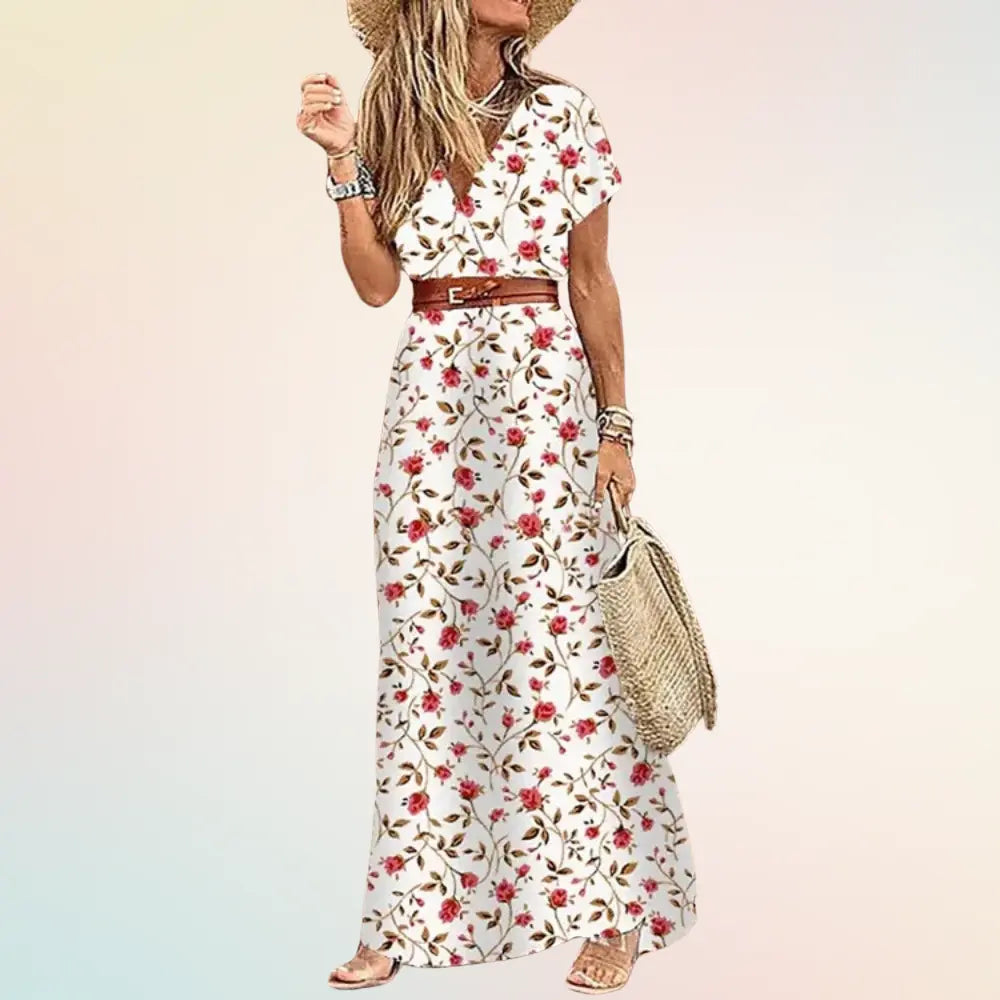 Sarah | Elegantes Maxikleid Sommer Für Damen Mit V-Ausschnitt Und Vintage-Muster 8